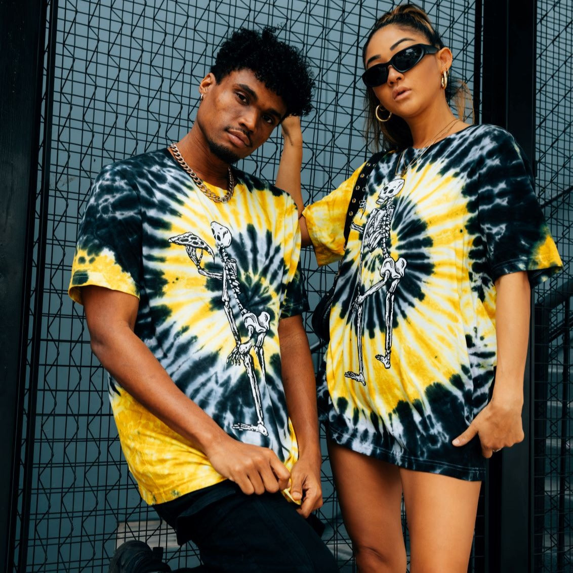 yellow and black tie dye shirt