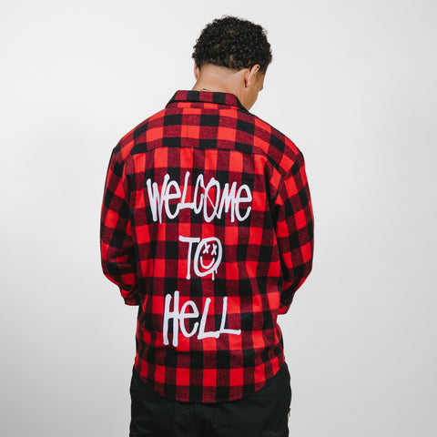 "WELCOME TO HELL" EMBROIDERED PUFF PAINT FLANNEL